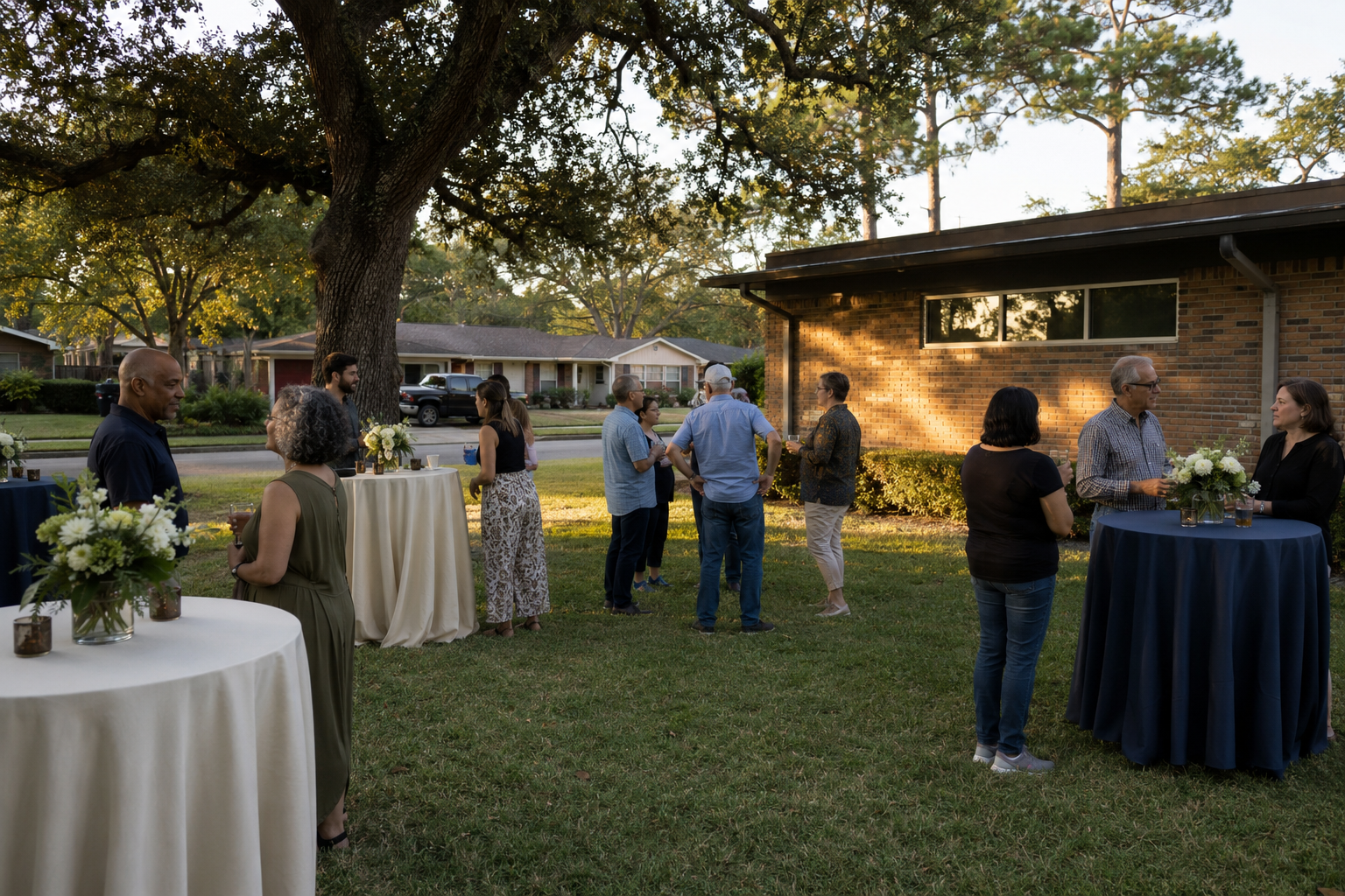 Friends and neighbors gathered outdoors