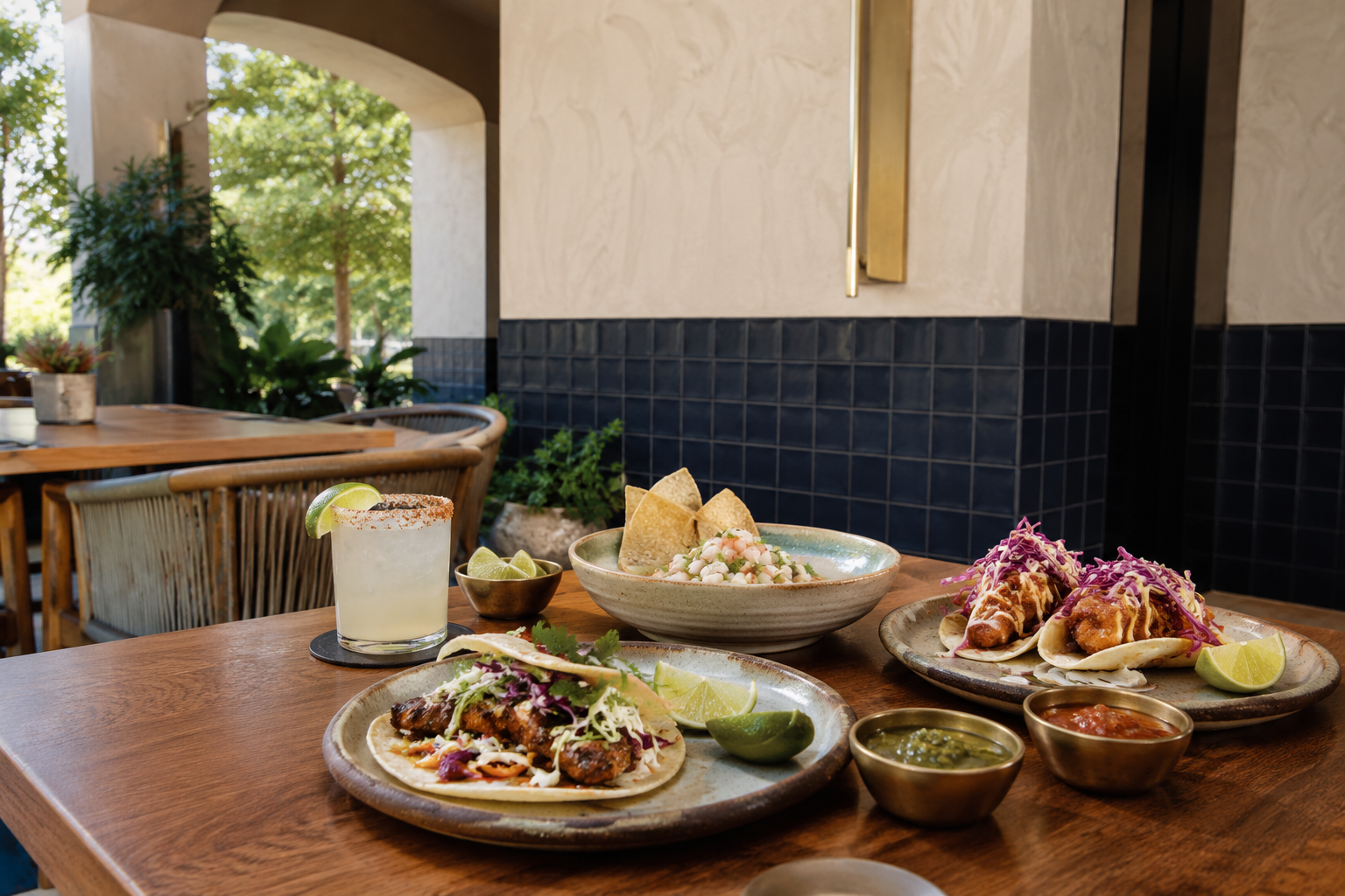 Tex-Mex tacos served with fresh toppings
